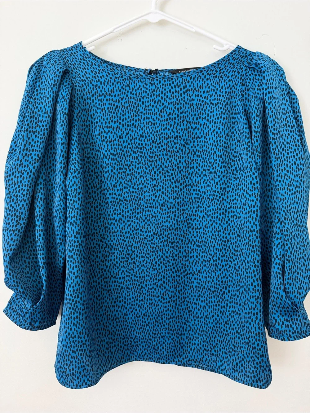 Blue Printed Puff-Sleeve Woman Top